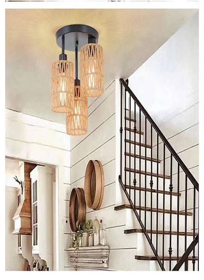Generic - Rattan Ceiling Lamp Hanging, Boho Ceiling Lamp with Rattan Lampshade, Vintage Ceiling Lamp , Modern Ceiling Lamp Living Room, Basket Lamp for Bedroom, Kitchen, Hallway - Image 1