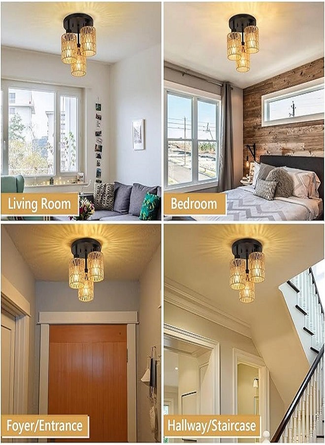 Generic - Rattan Ceiling Lamp Hanging, Boho Ceiling Lamp with Rattan Lampshade, Vintage Ceiling Lamp , Modern Ceiling Lamp Living Room, Basket Lamp for Bedroom, Kitchen, Hallway - Image 1