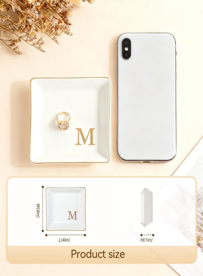 Fmeida Ceramic Jewelry Tray Monogram Ring Dish Decorative Trinket Dish for Her Personalized Birthday Wedding Valentine's Mother's Day Christmas Gift for Women, 4" x 4" Initial S - Image 4