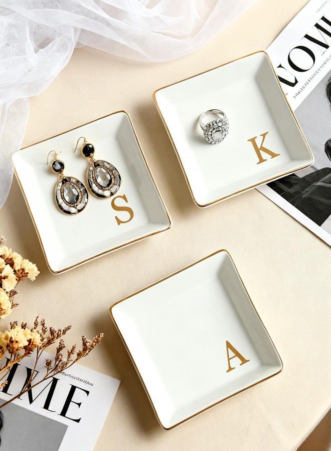 Fmeida Ceramic Jewelry Tray Monogram Ring Dish Decorative Trinket Dish for Her Personalized Birthday Wedding Valentine's Mother's Day Christmas Gift for Women, 4" x 4" Initial S - Image 5