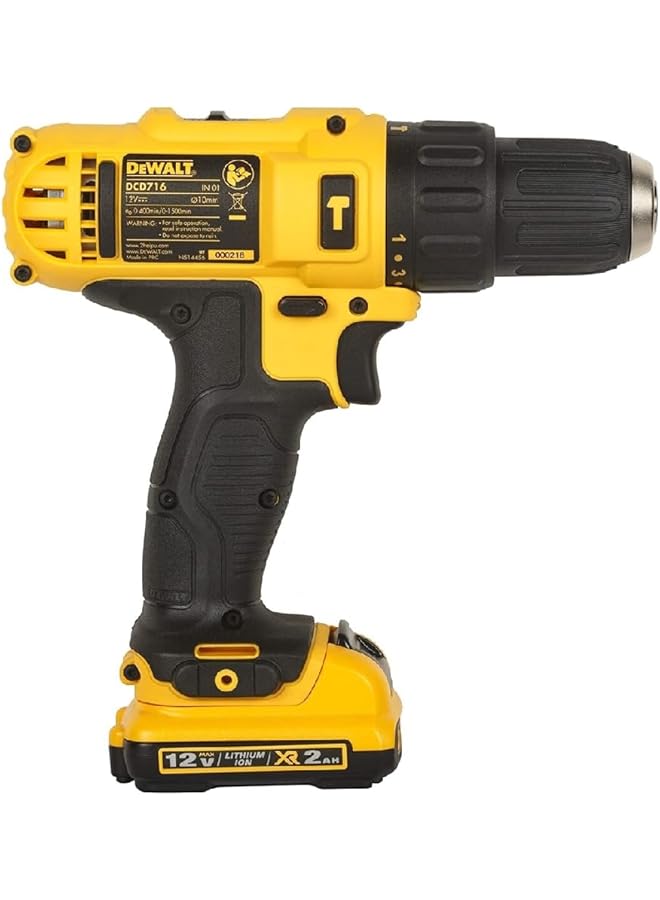 DEWALT 12V Lithium Ion Subcompact Hammer Drill Driver Black And Yellow Dcd716D2Bit B5
