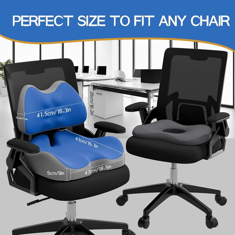 Benazcap X Large Memory Foam Seat Cushion Lumbar Support Pillow for Sciatica & Tailbone Pressure Relief Coccyx Pad for Office Chair, Wheelchair, Car, Home, Office, Blue - Image 5