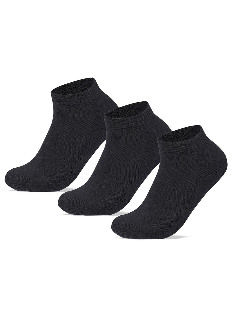 SAM SOCKS Women Set Of 3 Half Terry Ankle Socks Black - Image 1