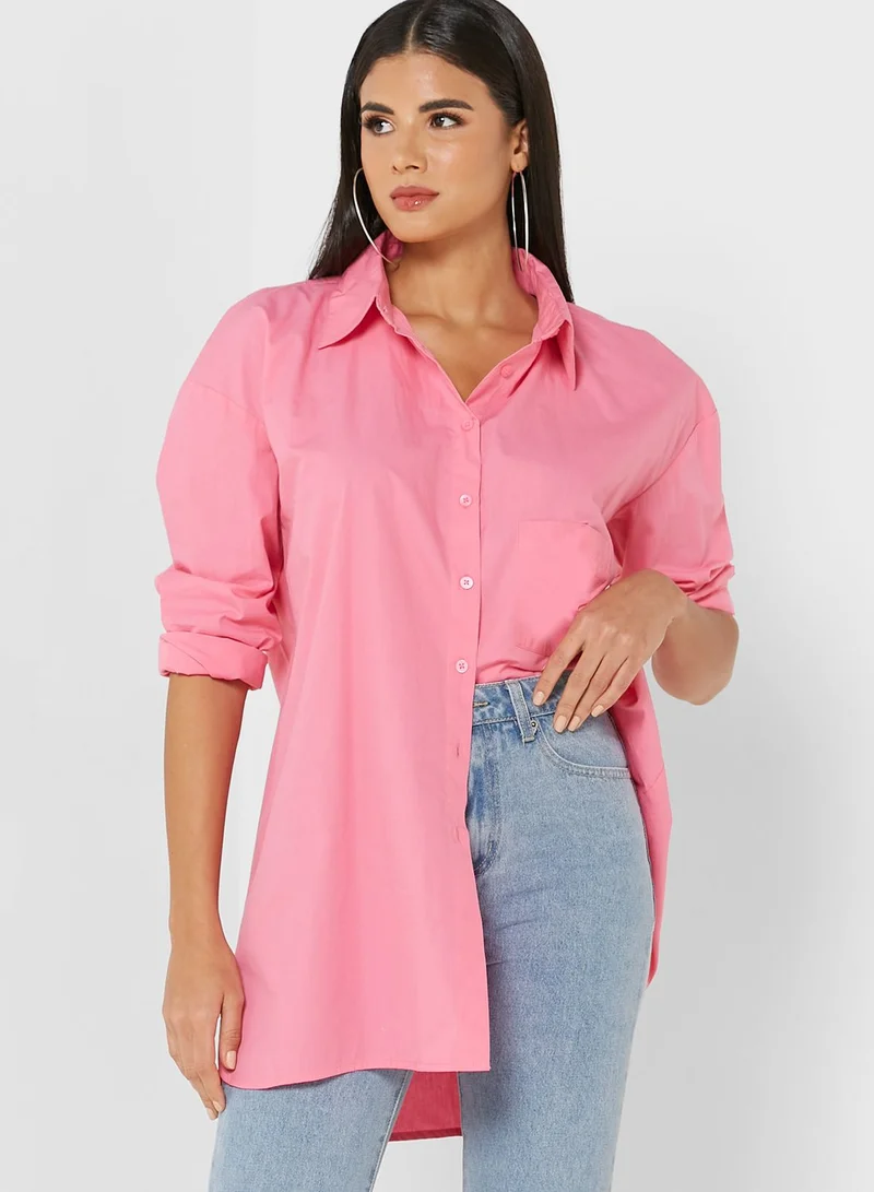 In the style Pocket Detail High Low Shirt