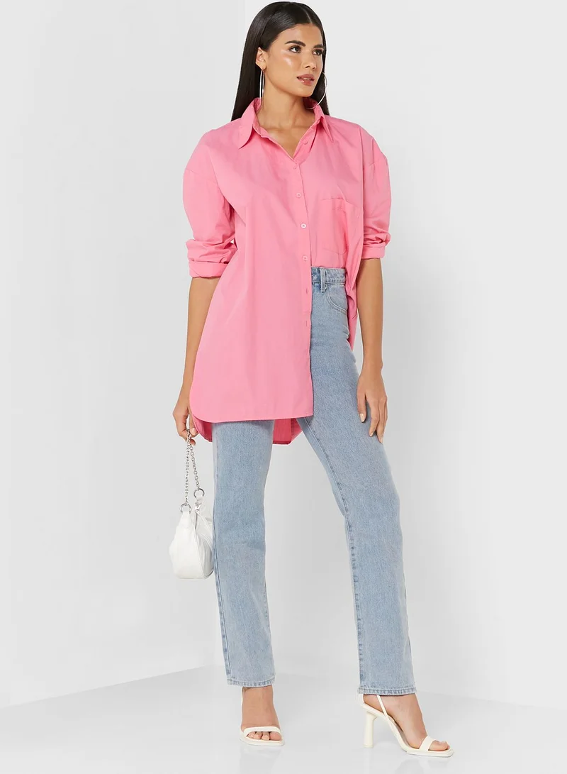 In the style Pocket Detail High Low Shirt