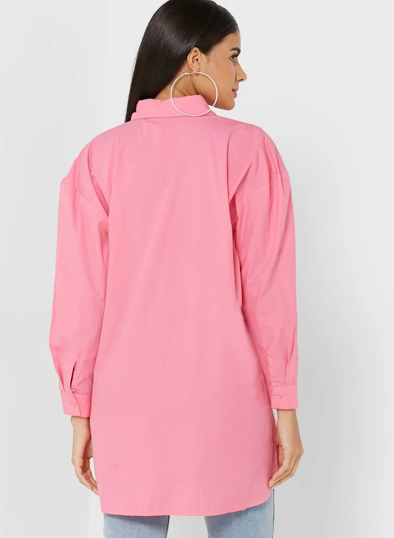In the style Pocket Detail High Low Shirt
