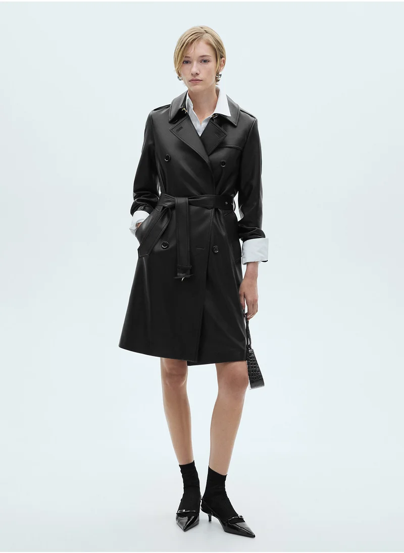 مانجو Leather-Effect Trench Coat