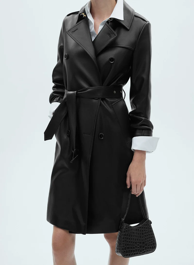 MANGO Leather-Effect Trench Coat