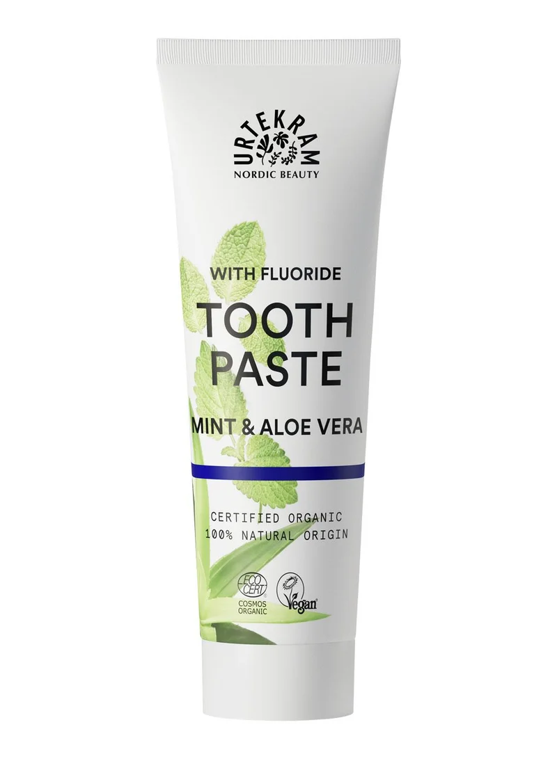 Urtekram Urtekram Mint and Aloe Vera Toothpaste with Fluoride, 75ml - 100% Organic - Vegan, Natural Ingredients, Gentle Oral Care