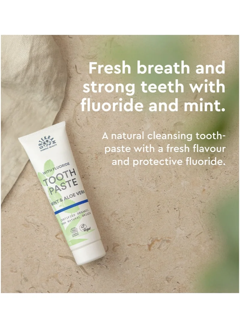 Urtekram Mint and Aloe Vera Toothpaste with Fluoride, 75ml - 100% Organic - Vegan, Natural Ingredients, Gentle Oral Care