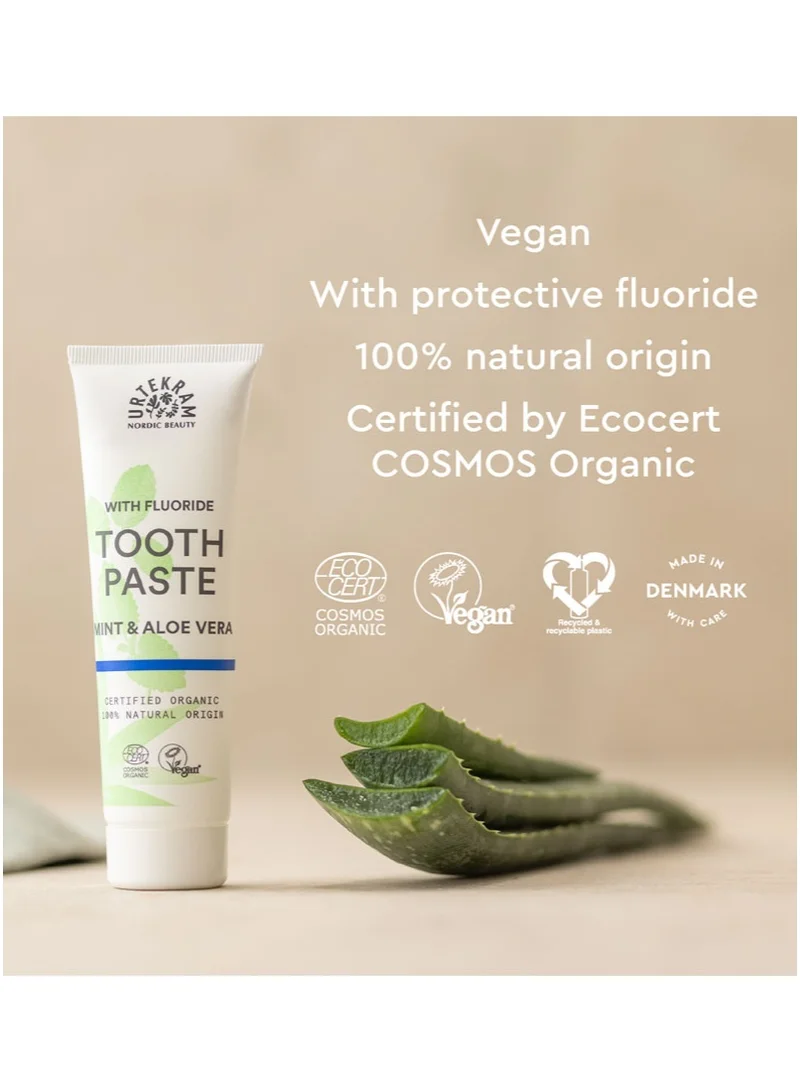 Urtekram  Organic Mint and Aloe Vera Toothpaste with Fluoride, 75ml - 100% Organic - Vegan, Natural Ingredients, Gentle Oral Care  | Best Price UAE
