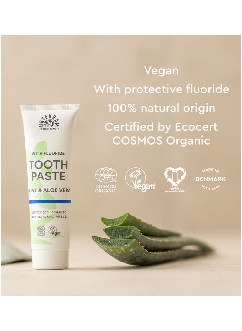 Urtekram Organic Mint and Aloe Vera Toothpaste with Fluoride, 75ml - 100% Organic - Vegan, Natural Ingredients, Gentle Oral Care - Image 3