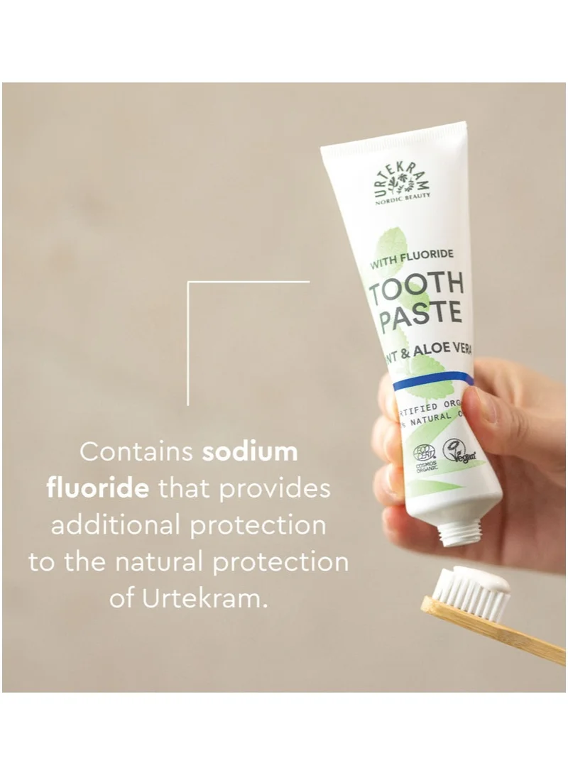 Urtekram  Organic Mint and Aloe Vera Toothpaste with Fluoride, 75ml - 100% Organic - Vegan, Natural Ingredients, Gentle Oral Care  | Best Price UAE