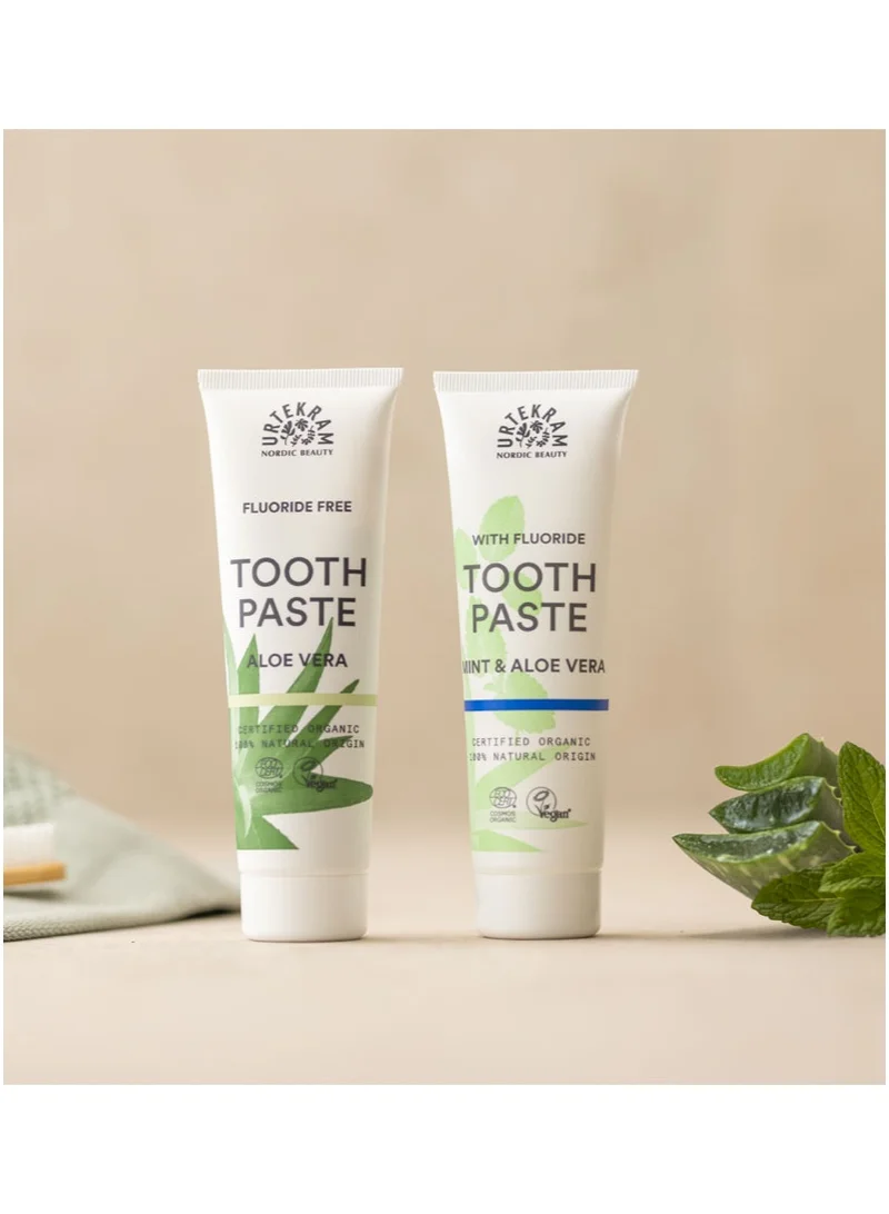 Urtekram  Organic Mint and Aloe Vera Toothpaste with Fluoride, 75ml - 100% Organic - Vegan, Natural Ingredients, Gentle Oral Care  | Best Price UAE