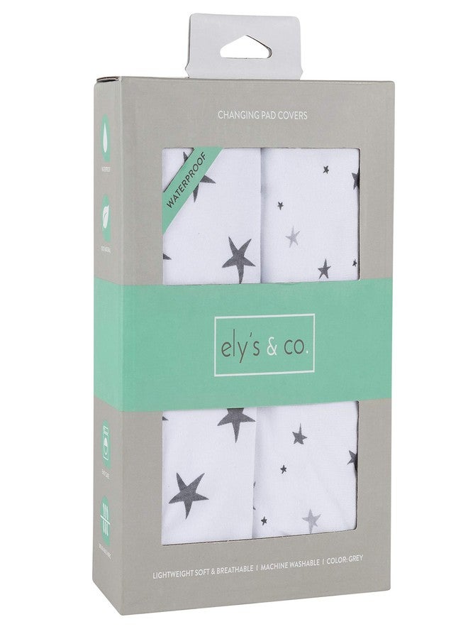 Ely's & Co. Ely’s & Co. Patent Pending Waterproof Changing Pad Cover|Cradle Sheet 2-Pack Set for Baby Boy - 100% Cotton, Jersey Knit Cotton Sheets with Waterproof Lining - Grey Stars - Image 1