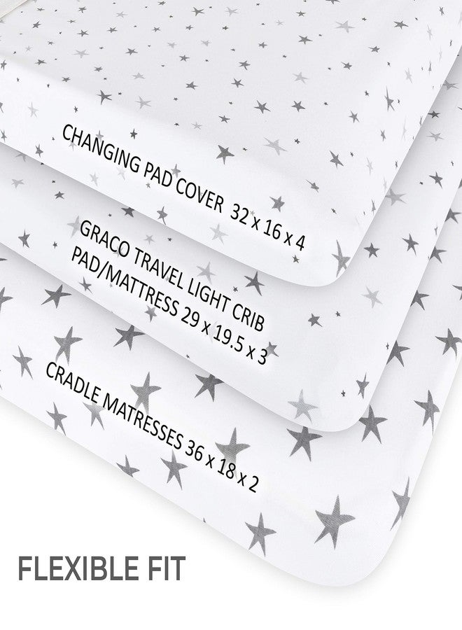 Ely's & Co. Ely’s & Co. Patent Pending Waterproof Changing Pad Cover|Cradle Sheet 2-Pack Set for Baby Boy - 100% Cotton, Jersey Knit Cotton Sheets with Waterproof Lining - Grey Stars - Image 3