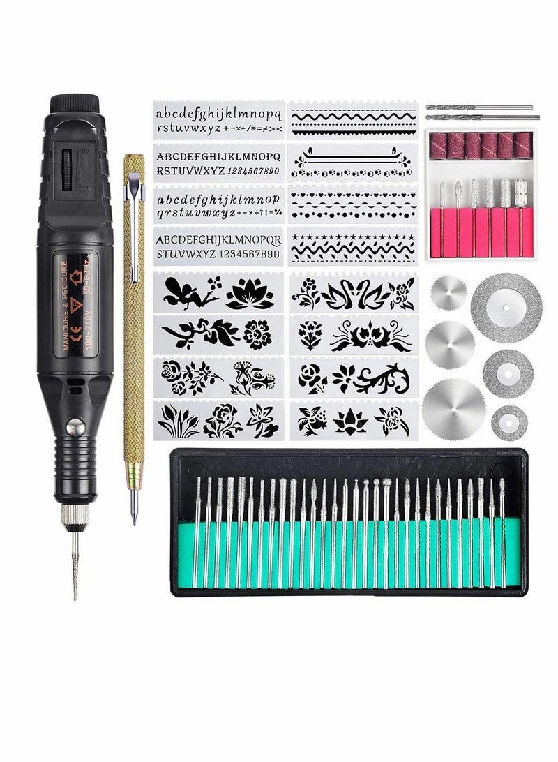 Multifunctional 70 Pcs Electric Engraving Tool Kit with 52 Accessories and 16 Stencils for Jewelry Wood Glass Metal Ceramic Plastic - Image 1