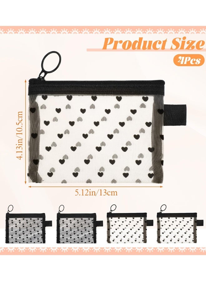 4 PCS Heart Print Clear Storage Bag With Zipper, For Cosmetics Toiletries Holiday Travel Essentials - Image 2