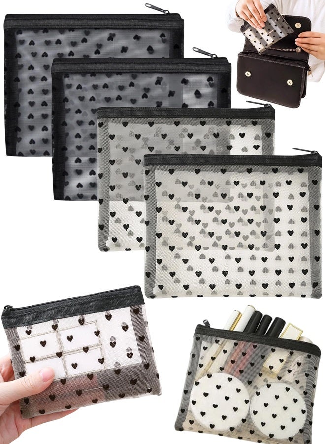 4 PCS Heart Print Clear Storage Bag With Zipper, For Cosmetics Toiletries Holiday Travel Essentials - Image 1