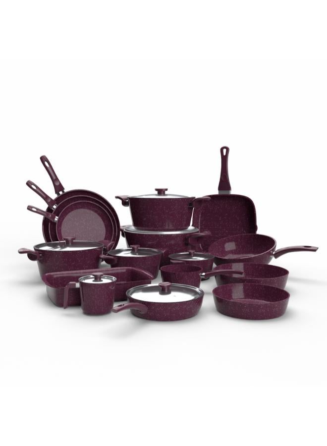 top chef granite Set of 19 (pot 18-20-24-28-30 - frying pan 20-24-30 - Oblong Tray 30 - oven tray 26 - grill 28 - milkpot 16 - wook 28) burgandy - Image 1