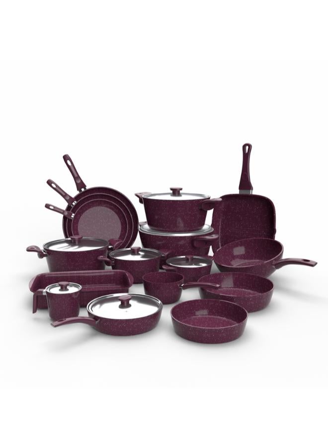 top chef granite Set of 19 (pot 18-20-24-28-30 - frying pan 20-24-30 - Oblong Tray 30 - oven tray 26 - grill 28 - milkpot 16 - wook 28) burgandy - Image 2