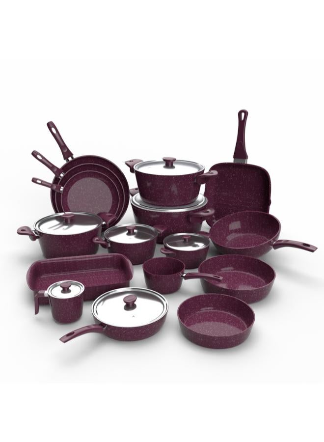 top chef granite Set of 19 (pot 18-20-24-28-30 - frying pan 20-24-30 - Oblong Tray 30 - oven tray 26 - grill 28 - milkpot 16 - wook 28) burgandy - Image 4