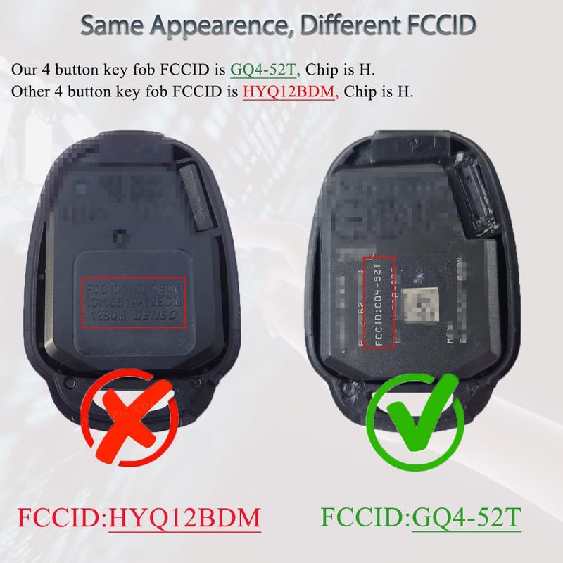 SUPALAND Key Fob Keyless Entry Fits for 2013-2018 Toyota RAV4 / 2014-2019 Highlander / 2018-2019 Sequoia Remote Control Key Replacement 4 Button GQ4-52T 89070-0R100 H-Chip - Image 2