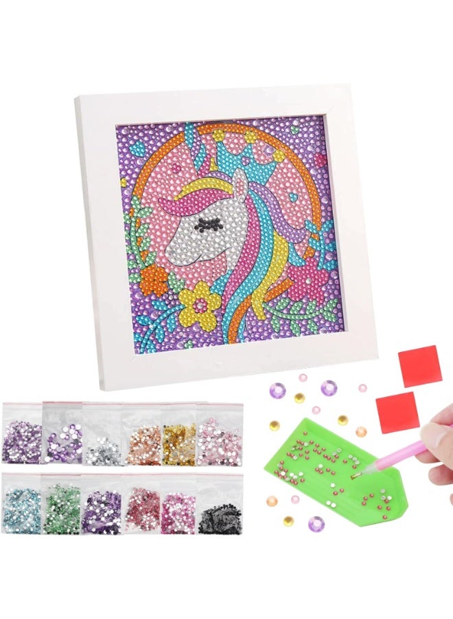 Home Smart Unicorn Painting Photo Frame for Toddlers DIY Unicorn Diamond Picture photo frame 6 Pcs kit with Printed Canvas, photo frame, wax, tray, Diamond Drill pen, and Diamonds packets. - Image 1