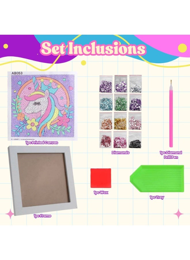 Home Smart Unicorn Painting Photo Frame for Toddlers DIY Unicorn Diamond Picture photo frame 6 Pcs kit with Printed Canvas, photo frame, wax, tray, Diamond Drill pen, and Diamonds packets. - Image 3