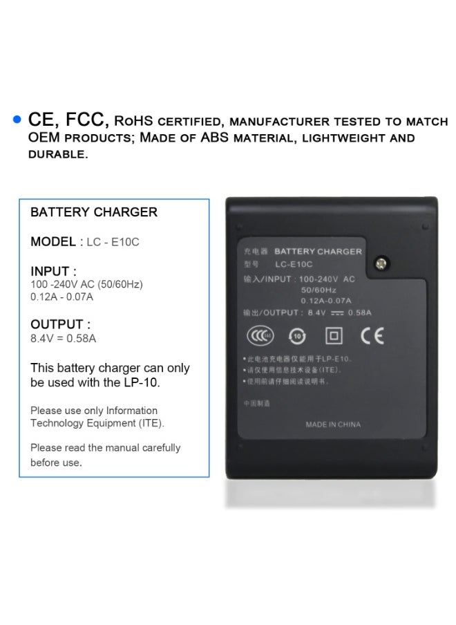 LumsAura - LC-E10E Charger Compatible with Canon EOS Rebel T7,T6,T5,T3,T100,EOS 4000D,3000D,2000D,1500D, 1300D,1200D,1100D,X50,X70,X80,X90 - Image 1