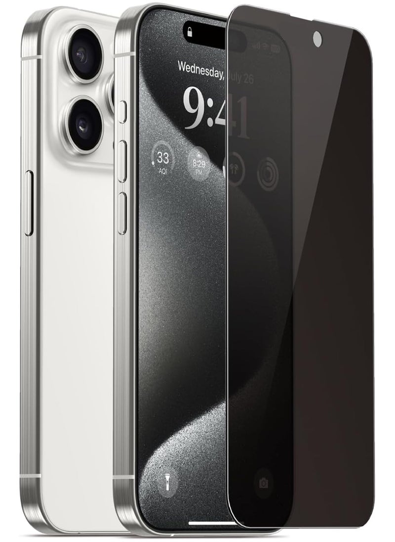 Rock Pow - Screen protector Compatible with iPhone 15 Pro 5G Privacy Tempered Glass Screen Protector [Bubble Free][Anti-Glare][HD Full Coverage][Easy Installation][Scratch Resistant] - Image 1