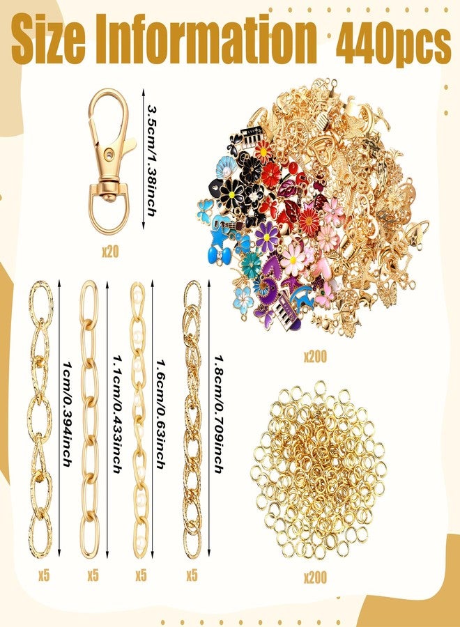 Tondiamo 440 Pcs Charm Lip Gloss Keychain Making Kit Jewelry Chain DIY Craft Supplies 200 Charm Jump Ring 20 Clip with Ring Hook Lobster Claw Clasp Extender for Women Custom Keychain Making(Flower,Multicolor) - Image 3