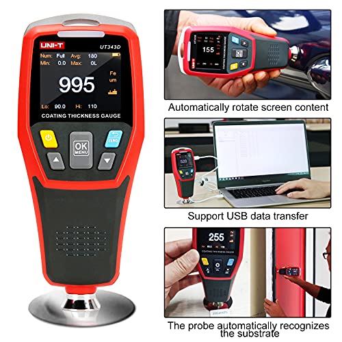 UNI-T UT343D Digital Coating Thickness Gauge Meter Tester Range 0 to 1250um with USB Data Function - Image 3