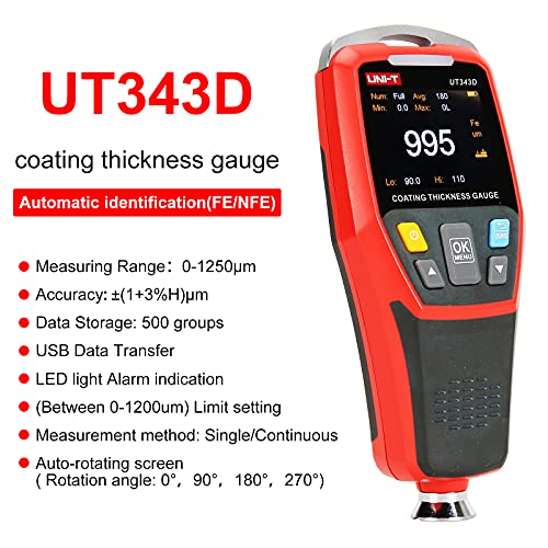 UNI-T UT343D Digital Coating Thickness Gauge Meter Tester Range 0 to 1250um with USB Data Function - Image 4