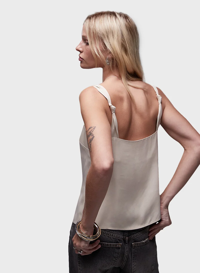 توب شوب Topshop co-ord knot square neck cami - oyster
