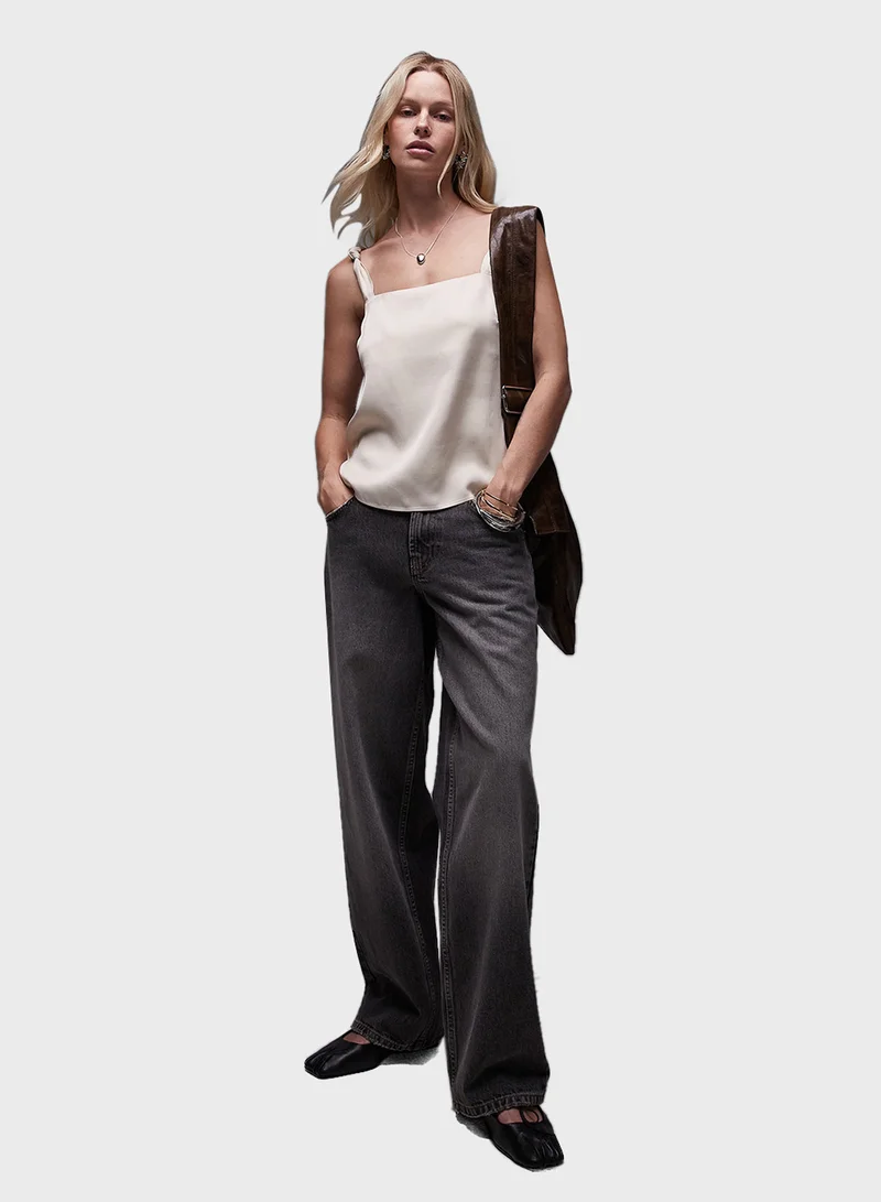 توب شوب Topshop co-ord knot square neck cami - oyster