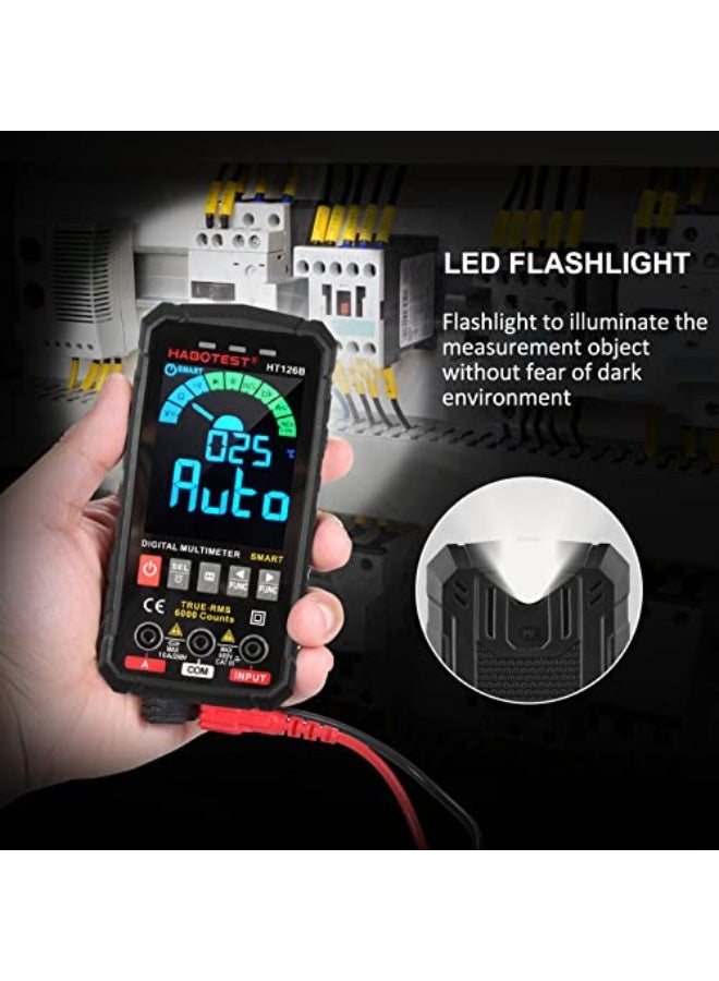 OUNA Multimeter, HT126B Smart Digital Multimeter 6000 Counts True RMS Auto-ranging VA Color Screen Electrical Tester Voltmeter Ammeter Temperature Measuring Multifunction AC DC Voltage t Capacitance - Image 4