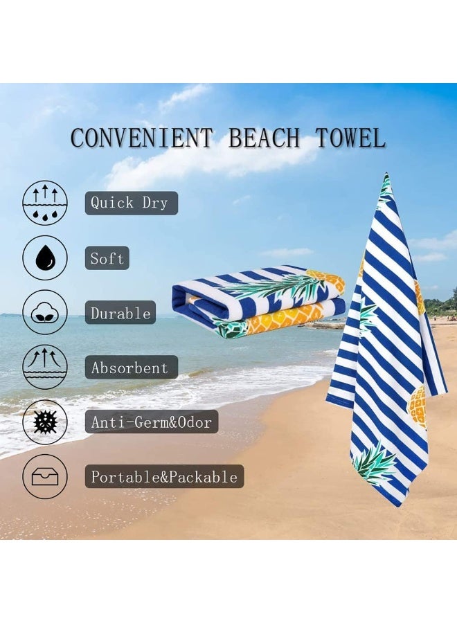 Large Microfiber Beach Towel, 70x150 cm Quick Dry Sand Free Beach Blanket, Blue and White Stripes with Pineapple Pattern, Lightweight Travel Towel for Beach, Picnic, Camping, Home Use - Image 4