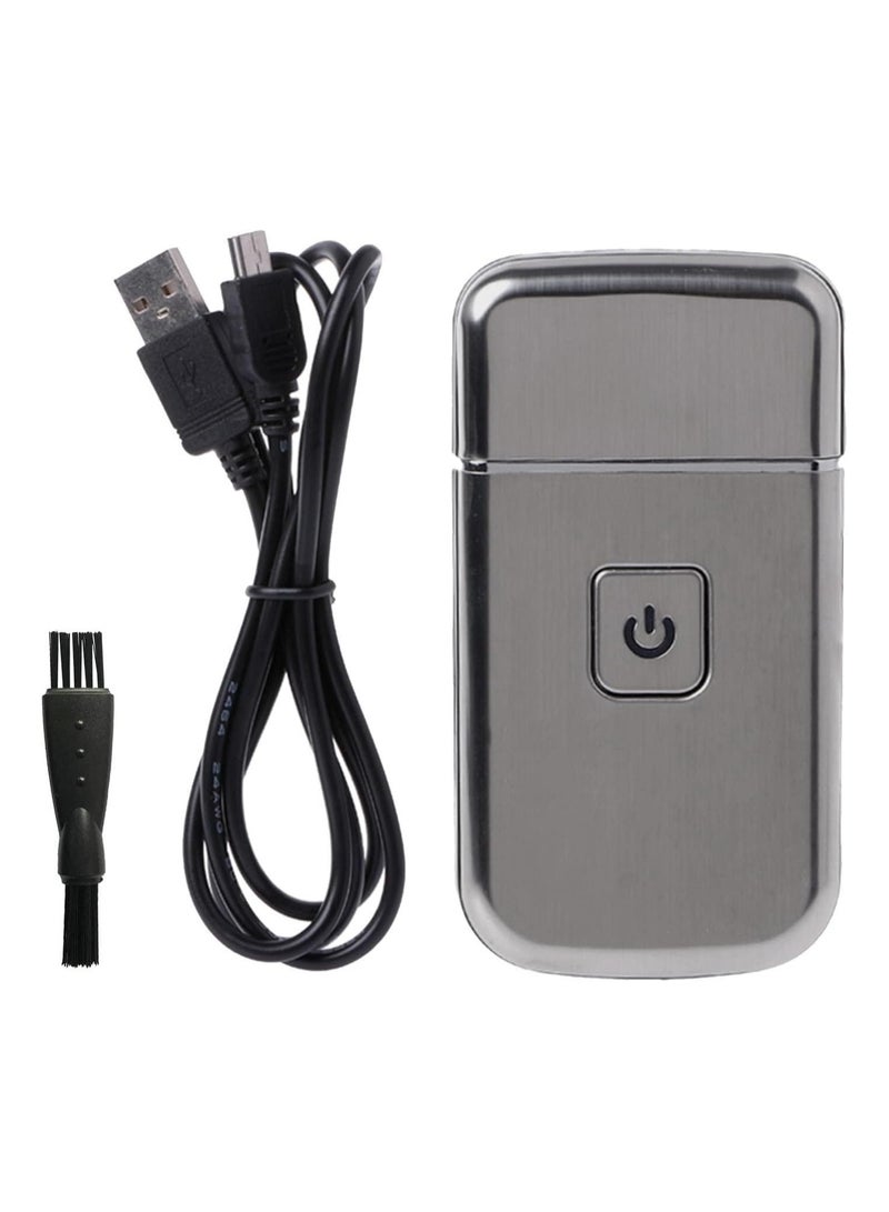 Men's Ultra Thin Electric Razor, Rechargeable Single Razor Reciprocating Mini Electric Razor Rechargeable Washable Wet/Dry Razor for Facial Care Beard Trimmer, Cordless USB Travel Razor, Silver - Image 1