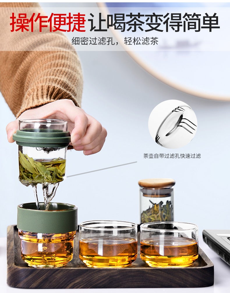 Travel Tea Set Portable Bag Glass Teapot Two Cups Outdoor Quick Tea Set Complete Set Kung Fu Travel Light Luxury - Image 5