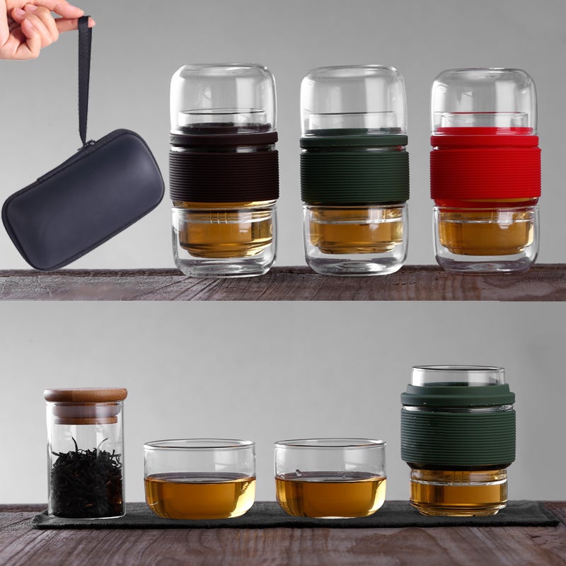 Travel Tea Set Portable Bag Glass Teapot Two Cups Outdoor Quick Tea Set Complete Set Kung Fu Travel Light Luxury - Image 2