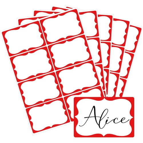 labelon Red Name Tag Stickers, 2"x 3" Holiday Gift Tag Stickers with Red Border 200 Pcs Adhesive Name Sticker Name Badges Labels for Holiday Gift, School, Office, Home, Party - Image 1