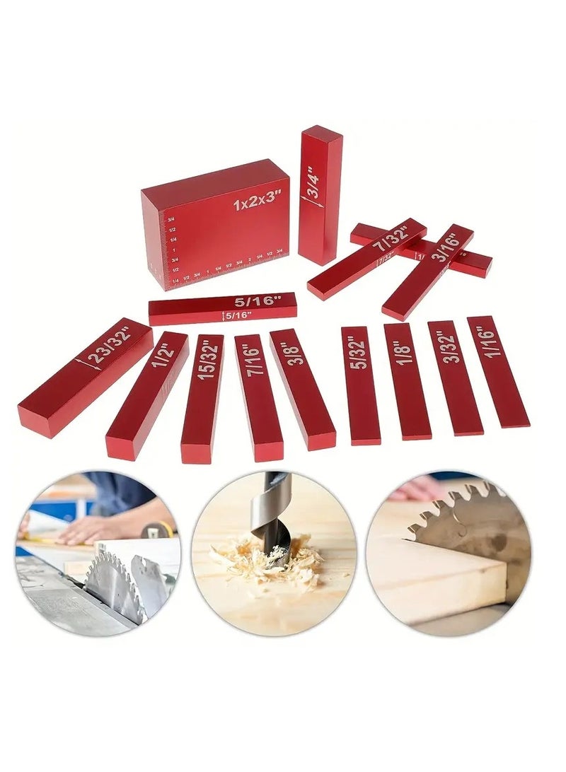 15 Piece Aluminum Alloy Gauge Block Set High Precision Height Measuring Bars Portable Testing Tool for Router Table Saw Woodworking Accessories - Image 1
