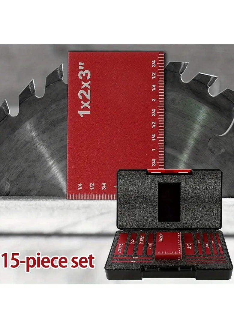 15 Piece Aluminum Alloy Gauge Block Set High Precision Height Measuring Bars Portable Testing Tool for Router Table Saw Woodworking Accessories - Image 3