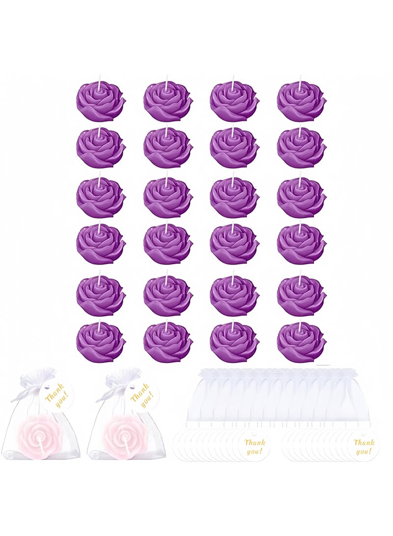 24 Purple Rose Scented Candles - Handmade Aromatherapy Gift Set with White Organza Bags & Thank You Cards - Perfect for Party Decoration, Home Fragrance & Romantic Atmosphere - Image 1