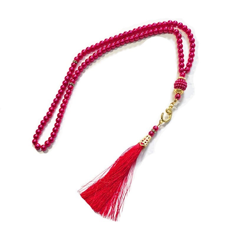 eManco Tasbih Muslim Prayer Beads, 33Pcs 10mm Faceted Glass Crystal Misbaha, Islamic Rosary with Tassel, Multi Colors， - Image 1