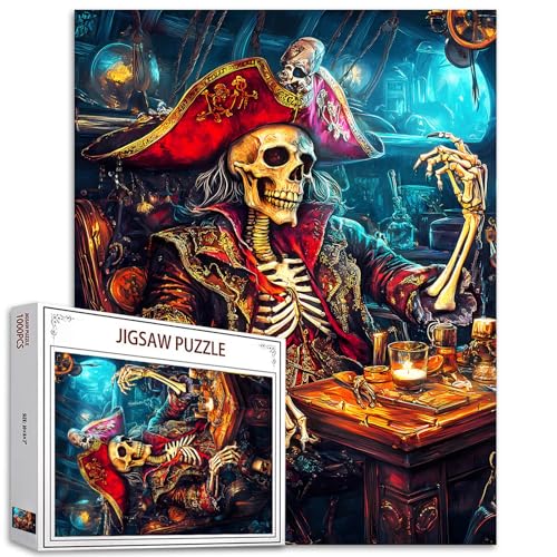 Aihonmin 1000 Piece Nautical Skull Captain Puzzle for Adults Intermediate Skill Level 1969 x 2756 50x70cm EcoFriendly Recycled Board Includes HighDefinition Poster Ages 14 - Image 1