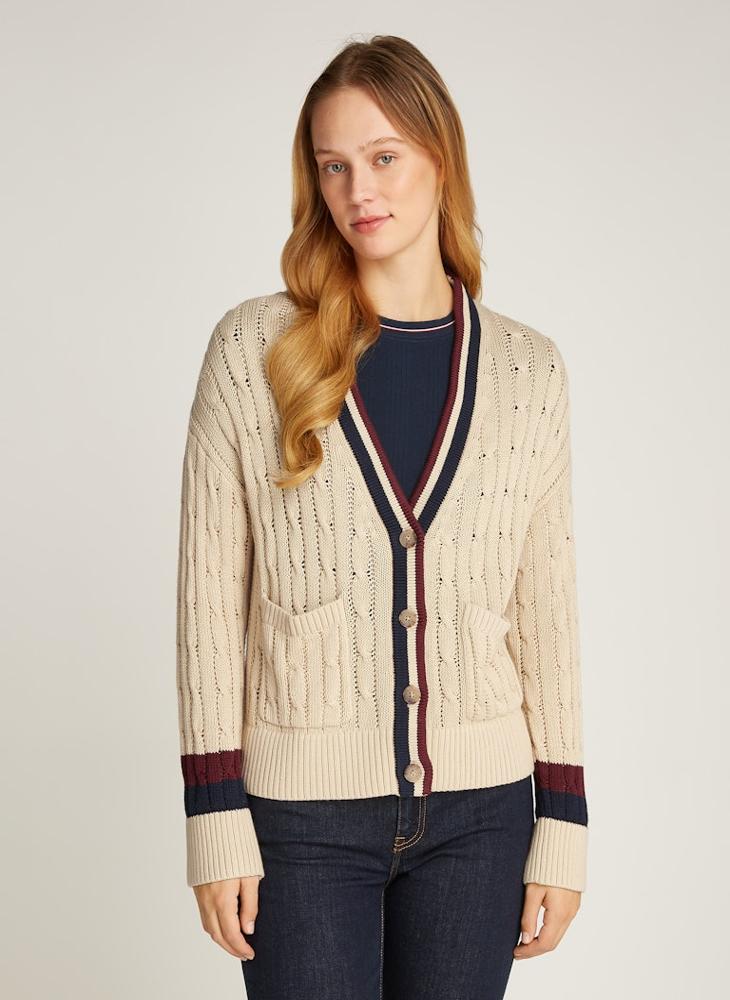 TOMMY HILFIGER - Cable Knitted Pocket Detail Cardigan - Image 1