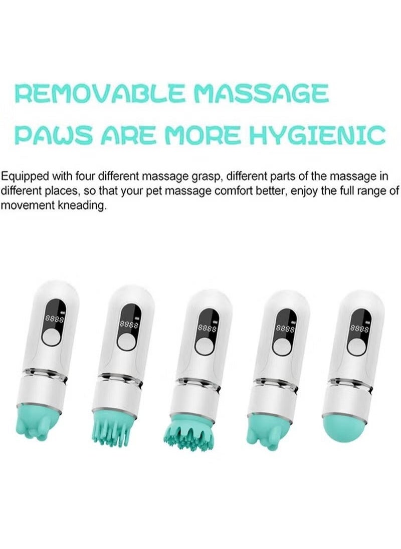 Mini Head Scratcher Handheld Pet Massager 5 Types Of Massage Heads Interchangeable 3 Levels Of Adjustment 500 Ma Class 7 Waterproof White