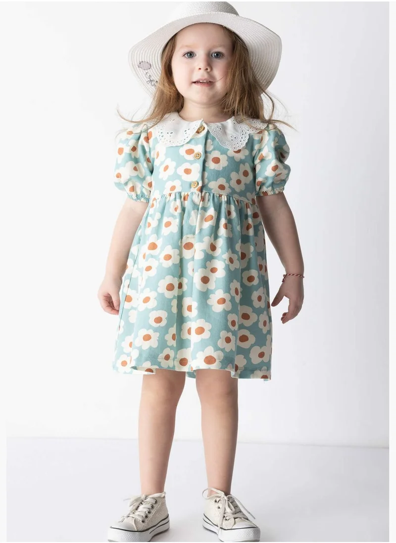 DeFacto BabyGirl Lace Neck Short Sleeve Woven Dress